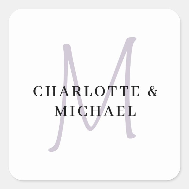 Simple, elegant, monogram wedding square sticker (Front)
