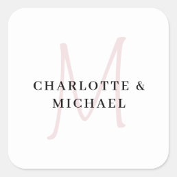 Simple, elegant, monogram wedding square sticker