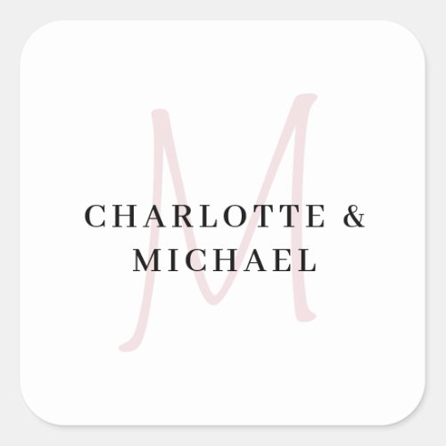 Simple elegant monogram wedding square sticker