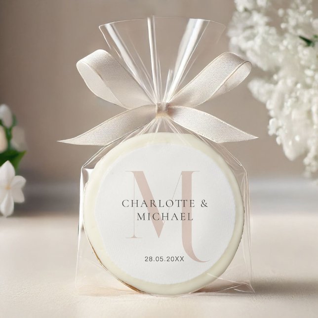 Simple, elegant, monogram wedding  sugar cookie (Simple, elegant, monogram wedding sugar cookie with your name and date.)