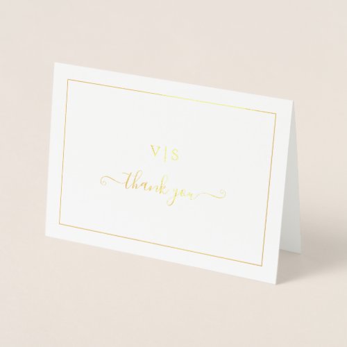 Simple Elegant Monogram Wedding Thank You Gold Foil Card
