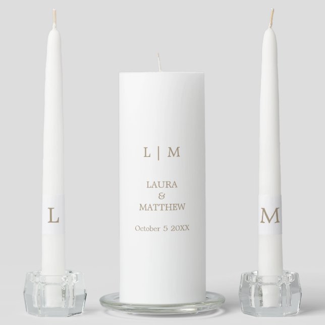 Simple Elegant Monogram Wedding Unity Candle Set (Front)