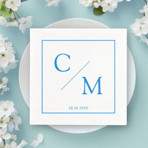 Simple Elegant Monogram White Blue Napkins