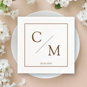 Simple Elegant Monogram White Brown Napkin