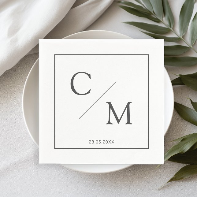 Simple Elegant Monogram White Gray Napkins (Creator Uploaded)