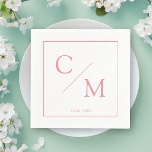 Simple Elegant Monogram White Pink Napkins