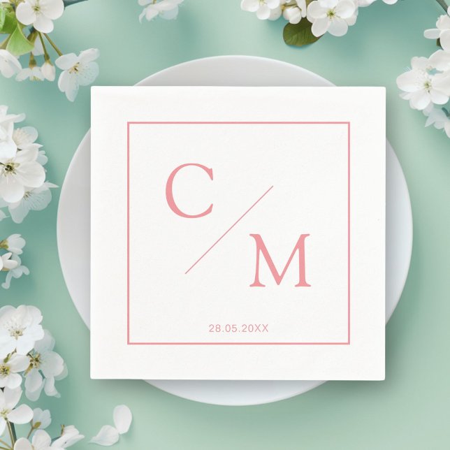 Simple Elegant Monogram White Pink Napkins (Personalized Simple Elegant Monogram Napkin)