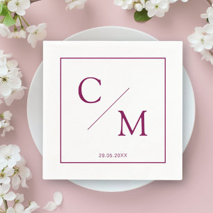 Simple Elegant Monogram White Plum Napkins