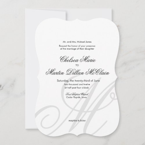 Simple Elegant Monogram white wedding invite 5" X 7" Invitation Card
