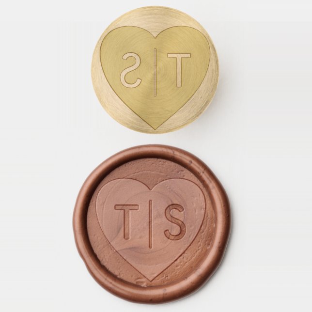 Simple Elegant Monogram with Line in Heart Wax Seal Stamp (Stamped)