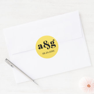 Simple, elegant monogram yellow wedding classic round sticker