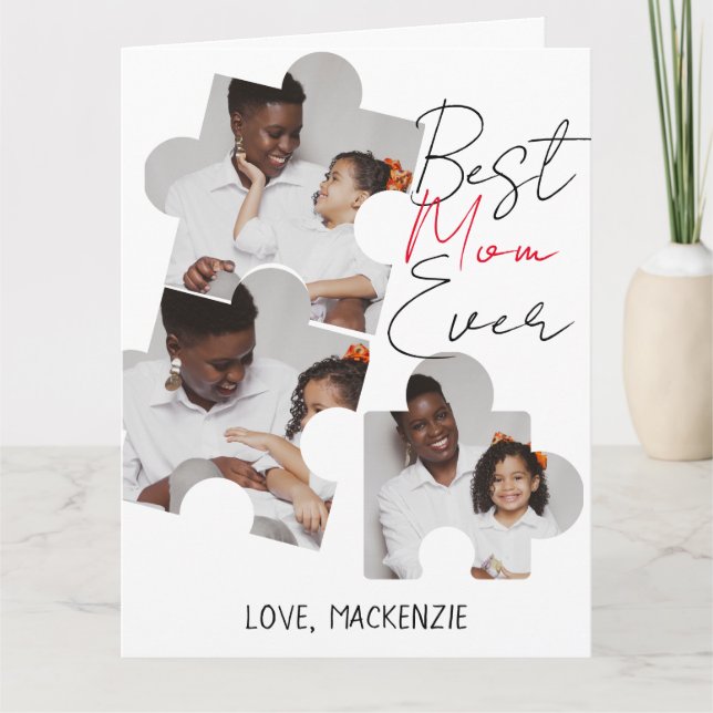 Simple Elegant Mothers Day Puzzle Photo Collage Card (Front)