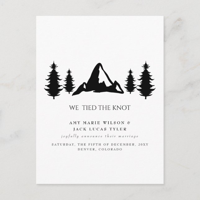 Simple Elegant Mountain Pine Wedding Announcement  Postcard (Front)