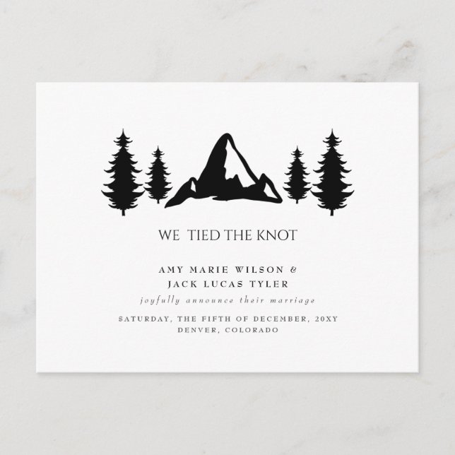 Simple Elegant Mountain Pine Wedding Announcement  Postcard (Front)