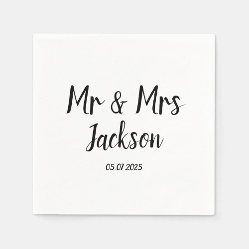 Simple Elegant Mr and Mrs Black Script Wedding Napkins