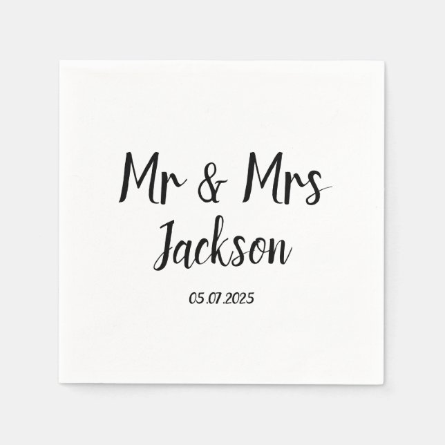Simple Elegant Mr and Mrs Black Script Wedding Napkins (Front)