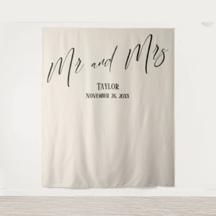 Simple Elegant Mr and Mrs Cream Photo Backdrop