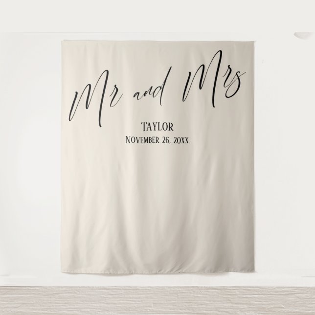 Simple Elegant Mr and Mrs Cream Photo Backdrop (Front)