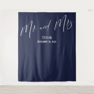 Simple Elegant Mr and Mrs Navy Photo Backdrop