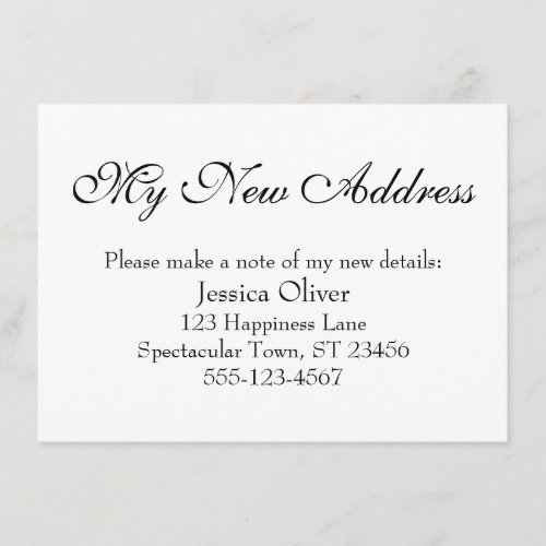 Simple Elegant My New Address Black on White Enclosure Card