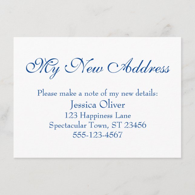 Simple, Elegant My New Address Dark Blue on White Enclosure Card (Front)