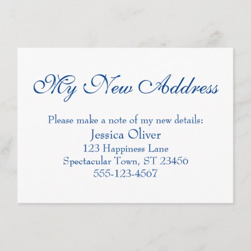 Simple Elegant My New Address Dark Blue on White Enclosure Card