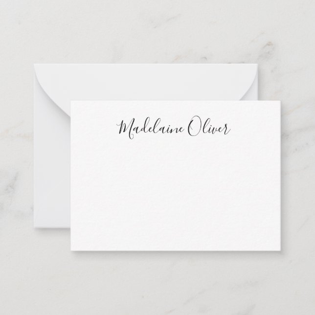 Simple Elegant Name Black and White Note Card (Front)