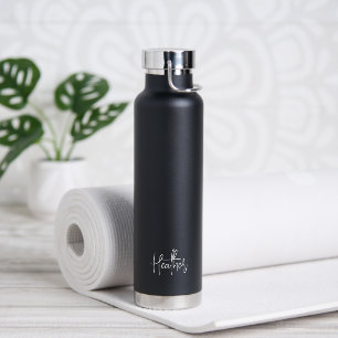 Simple Elegant Name Modern Black Water Bottle