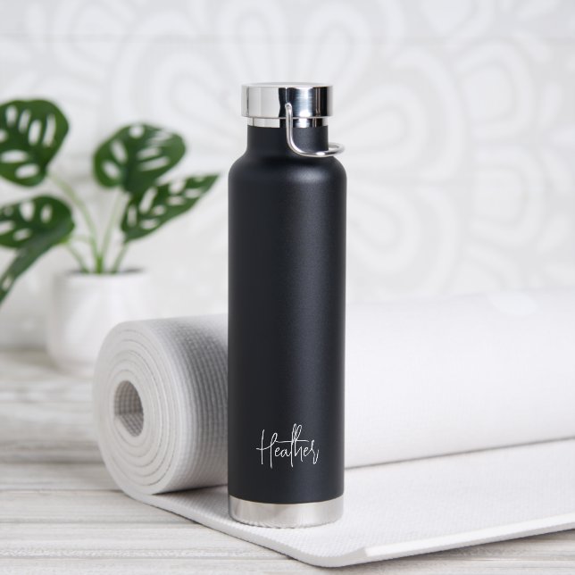 Simple Elegant Name Modern Black Water Bottle (Yoga)