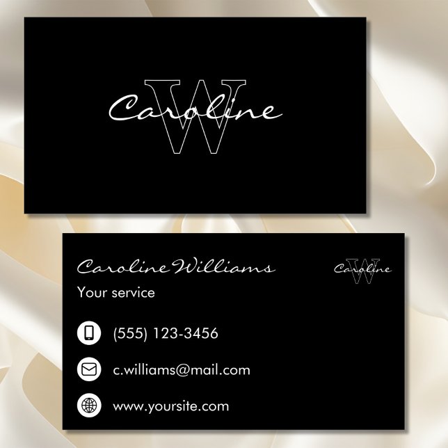 Simple elegant name monogram black white  business card (Creator Uploaded)