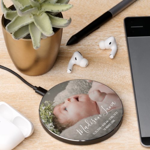 Simple Elegant Name New Baby Photo Modern Wireless Charger