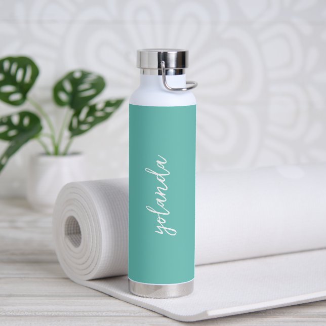 Simple Elegant Name Teal Green Turquoise Modern Water Bottle (Yoga)