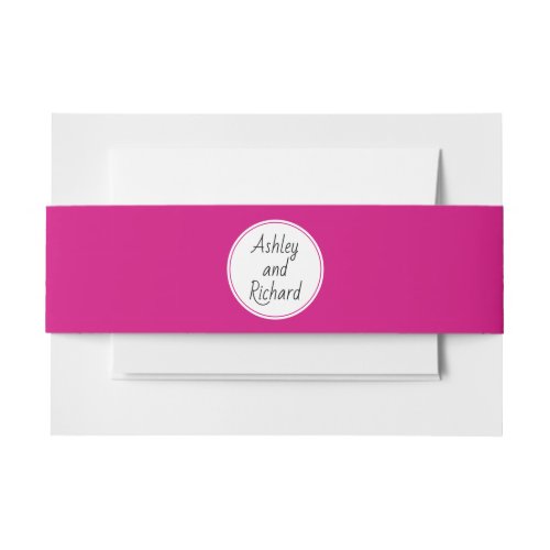 Simple elegant names magenta pink wedding invitation belly band