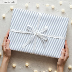 Simple Elegant Narrow Striped Pattern Gray White Wrapping Paper