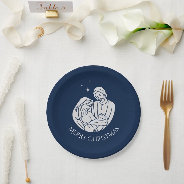 Simple Elegant Nativity Baby Jesus Merry Christmas Paper Plates (Wedding)