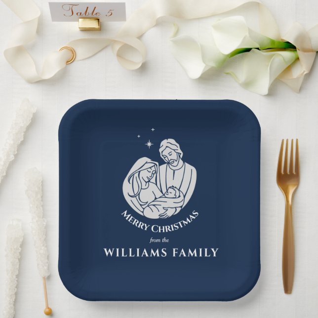 Simple Elegant Nativity Baby Jesus Merry Christmas Paper Plates (Wedding)