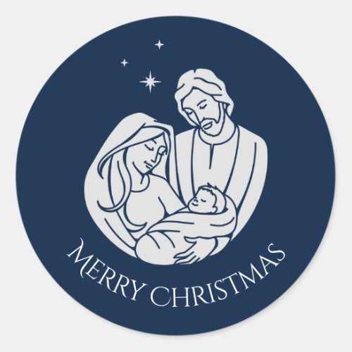 Simple Elegant Nativity Merry Christmas Classic Round Sticker