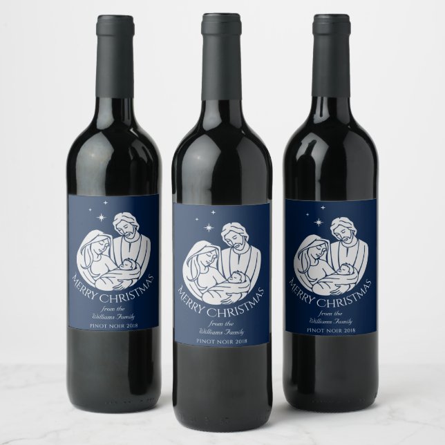 Simple Elegant Nativity Merry Christmas Wine Label (Bottles)