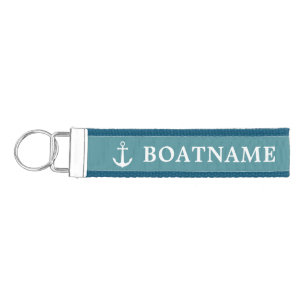 Simple Elegant Nautical Anchor Deep Aqua Blue    Wrist Keychain