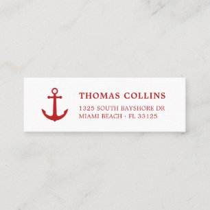Simple Elegant Nautical Anchor Red and White    Mini Business Card