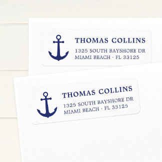 Simple Elegant Nautical Blue Anchor Return Address Label
