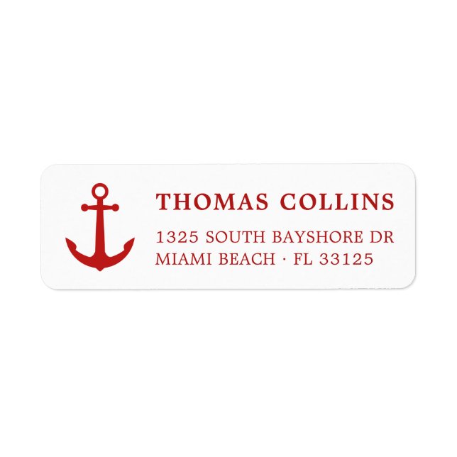 Simple Elegant Nautical Red Anchor Return Address Label (Front)
