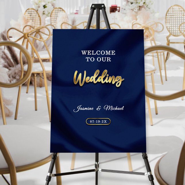 Simple Elegant Navy and Gold Wedding Welcome Sign (Creator Uploaded)