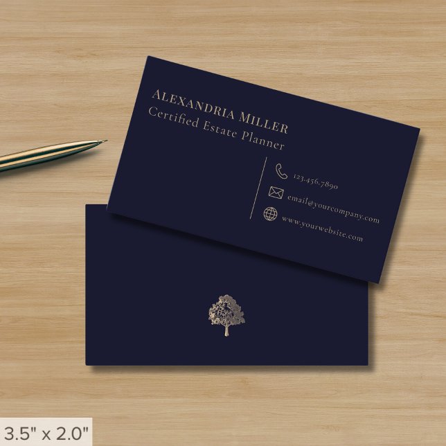 Simple Elegant Navy Blue and Gold Business Card (Creator Uploaded)