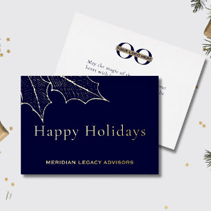 Simple Elegant Navy Blue and Gold Foil Holiday Card