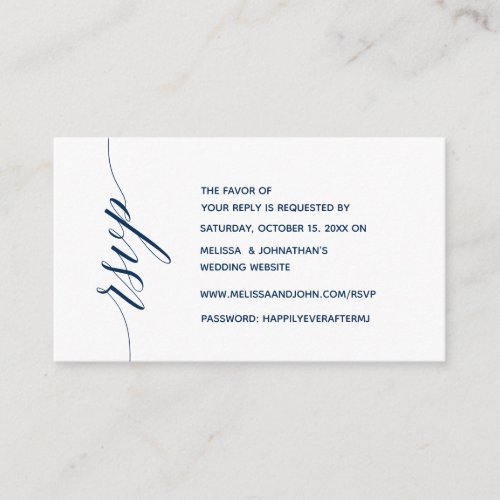 Simple Elegant Navy Blue Calligraphy Dinner RSVP Enclosure Card