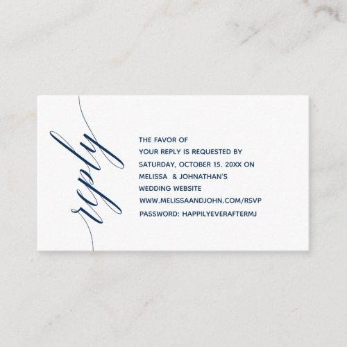 Simple Elegant Navy Blue Calligraphy Dinner RSVP Enclosure Card