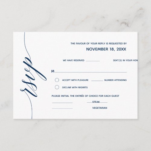 Simple Elegant Navy Blue Calligraphy Wedding RSVP Enclosure Card