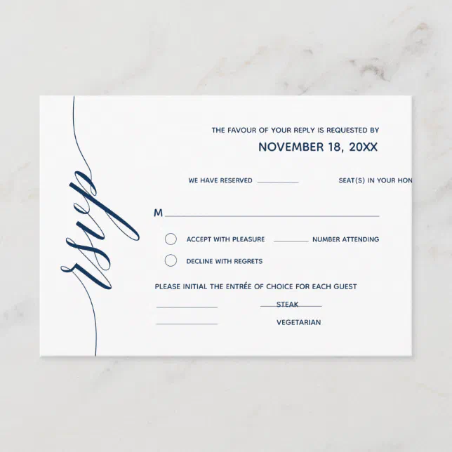 Simple Elegant Navy Blue Calligraphy Wedding Rsvp Enclosure Card Zazzle