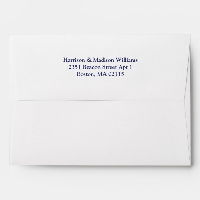 Simple elegant navy blue custom Return Address Envelope (Back (Top Flap))